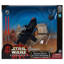 Load image into Gallery viewer, AVAILABILITY LIMITED - Hasbro STAR WARS - The Black Series 6" - HASBRO PULSE EXCLUSIVE - Darth Maul & Sith Speeder (The Phantom Menace) 25th Anniversary Vehicle & Figure Pack - STANDARD GRADE