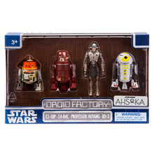 Load image into Gallery viewer, AVAILABILITY LIMITED - Disney Parks EXCLUSIVE - STAR WARS DROID-FACTORY - Ahsoka Droid 4x action figure set - C1-10P (CHOPPER), C4-R4C, Professor Huyang and RD-3 - STANDARD GRADE