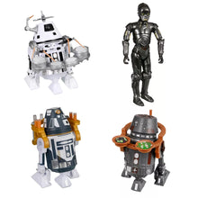 Load image into Gallery viewer, AVAILABILITY LIMITED - Disney Parks EXCLUSIVE - STAR WARS DROID-FACTORY - Book of Boba Fett 4x action figure set - B5-R4, R0-1N6, GS-C1B and J7R-T - STANDARD GRADE