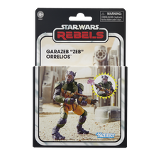 Load image into Gallery viewer, COMING 2024 AUGUST - PRE-ORDER - Hasbro STAR WARS - The Vintage Collection - GARAZEB &quot;ZEB&quot; ORRELIOS (REBELS) Deluxe 3.75&quot; WORLD-BUILDING SET - STANDARD GRADE