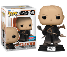 Load image into Gallery viewer, FUNKO POP! - Star Wars: The Mandalorian - BOBA FETT (Unmasked) on Tatooine pop! vinyl figure #478 - NYCC 2021 Fall Convention Exclusive